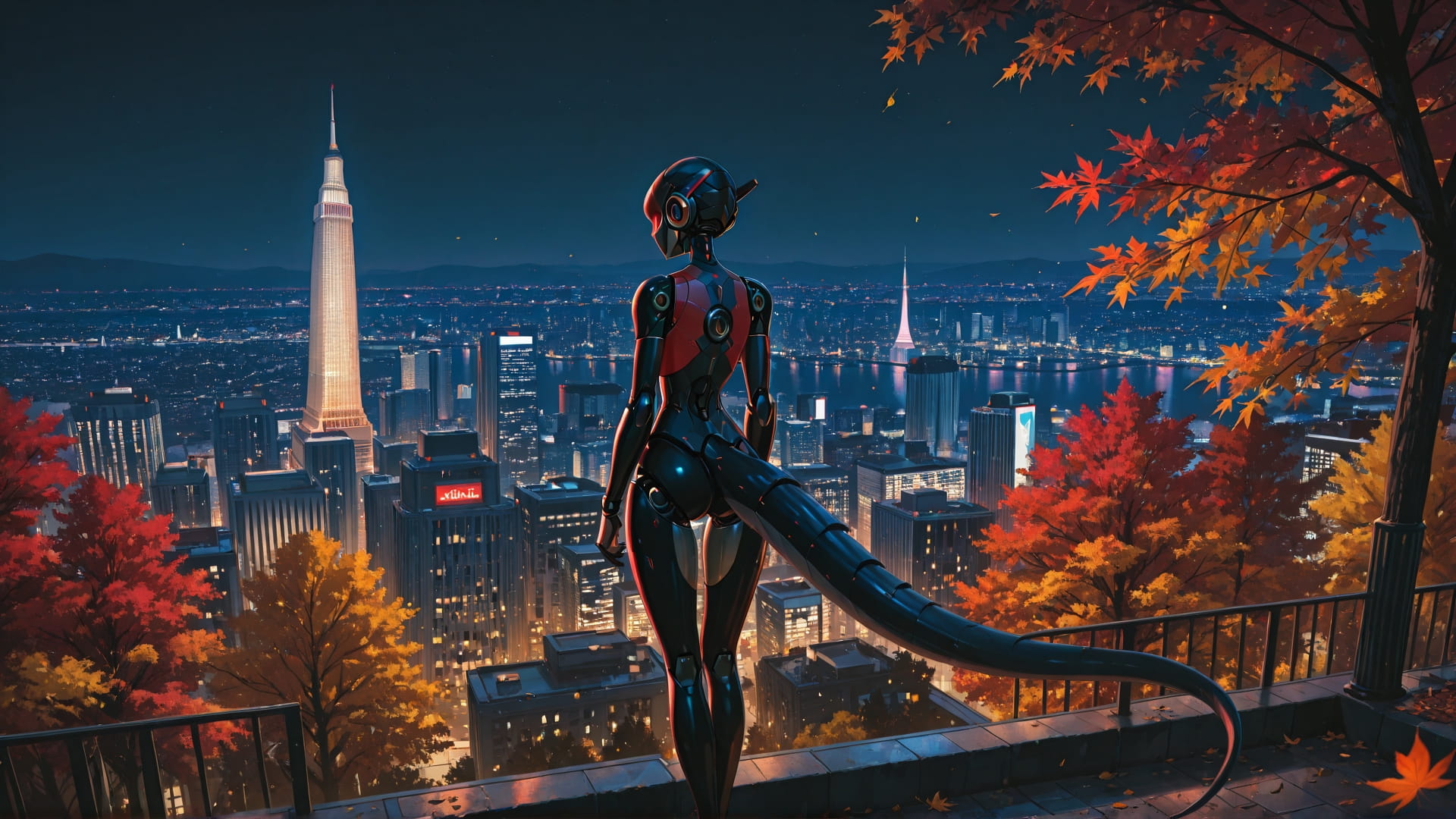 Red Night City USA smartphone wallpaper free download, vertical 16:9 format, Red, Night, City, Autumn