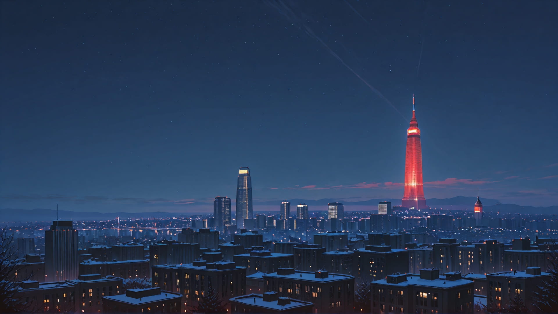 Red Night Sky USA smartphone wallpaper free download, vertical 16:9 format, Red, Night, Sky, Winter 001