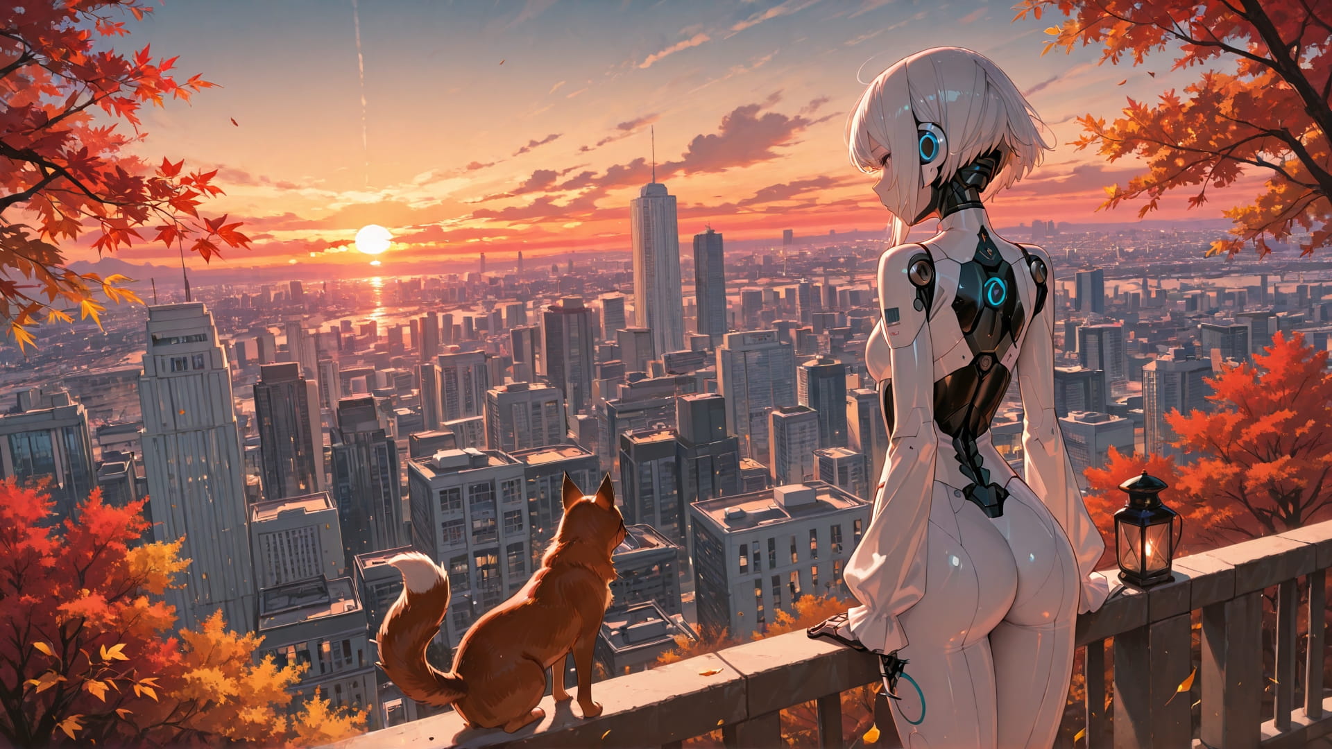 Red Sunset City USA smartphone wallpaper free download, vertical 16:9 format, Red, Sunset, City, Autumn