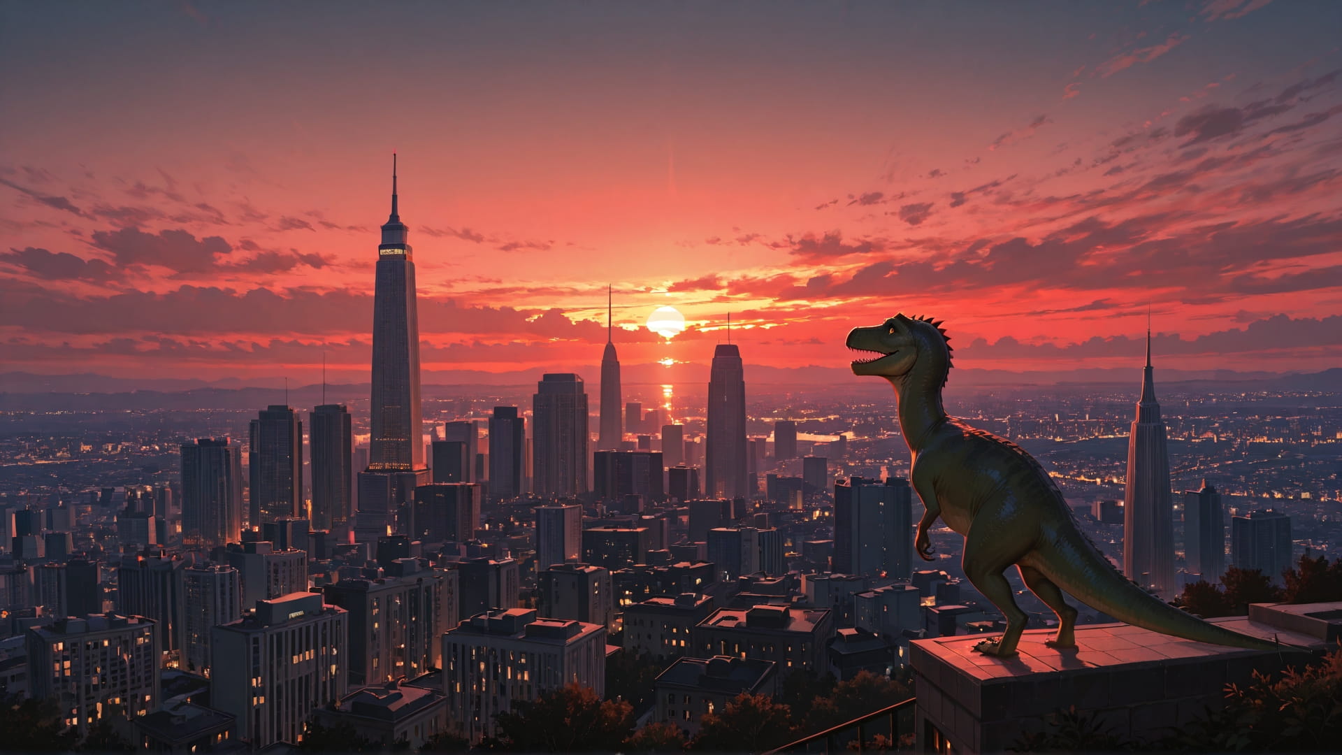 Red Sunset City USA smartphone wallpaper free download, vertical 16:9 format, Red, Sunset, City, Summer