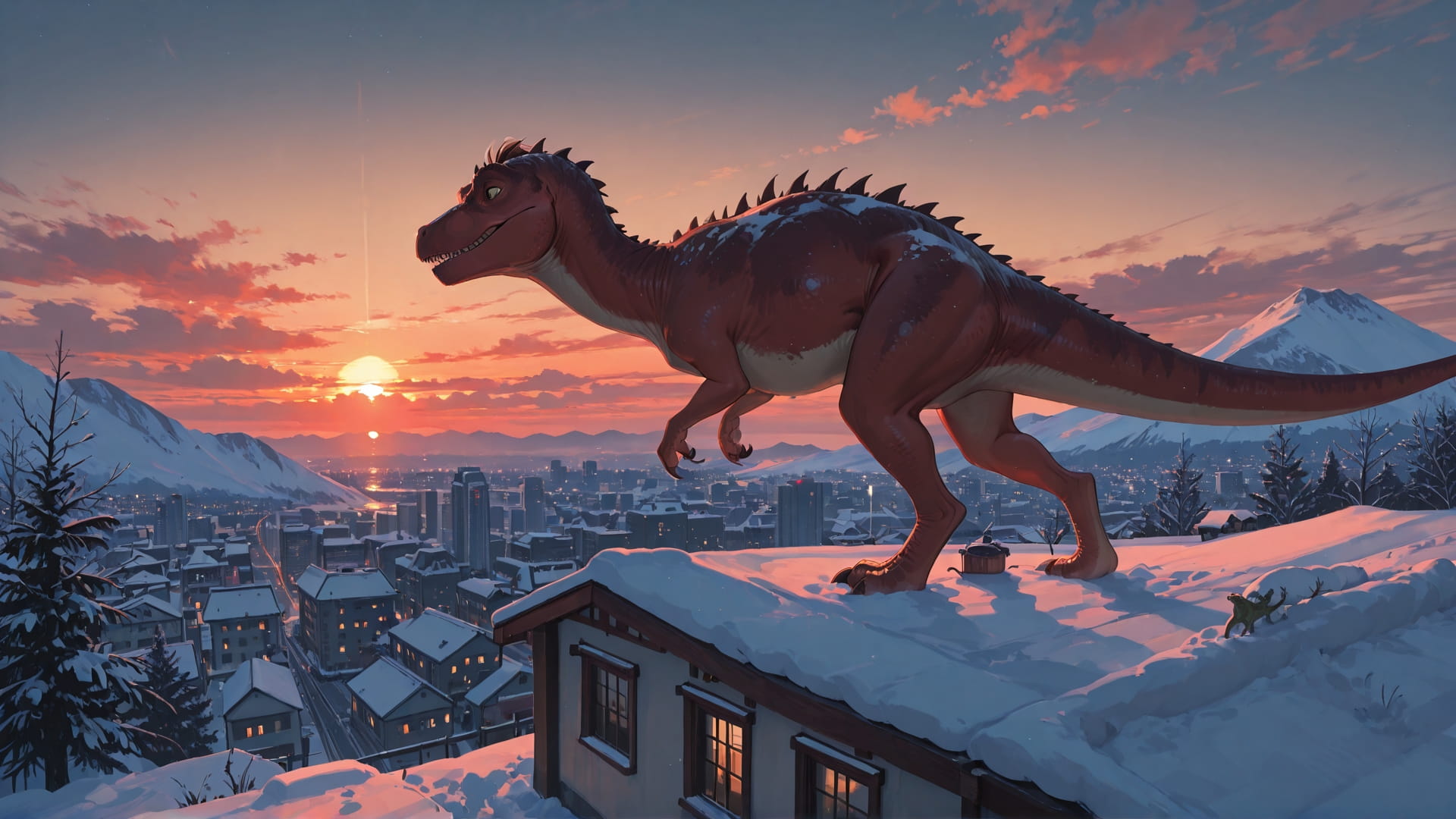 Red Sunset City USA smartphone wallpaper free download, vertical 16:9 format, Red, Sunset, City, Winter