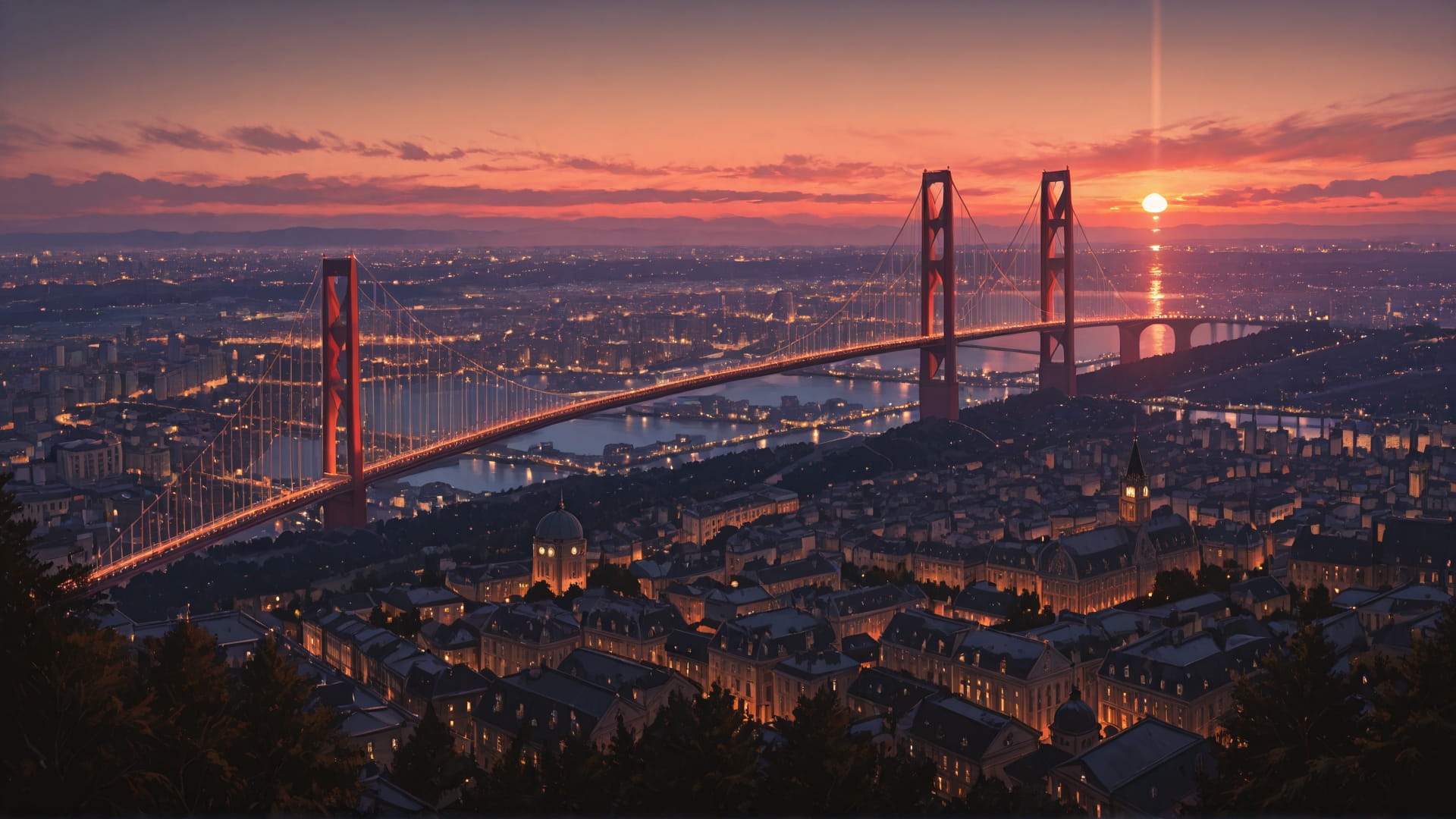 Red Sunset City USA smartphone wallpaper free download, vertical 16:9 format, Red, Sunset, City, Winter 001