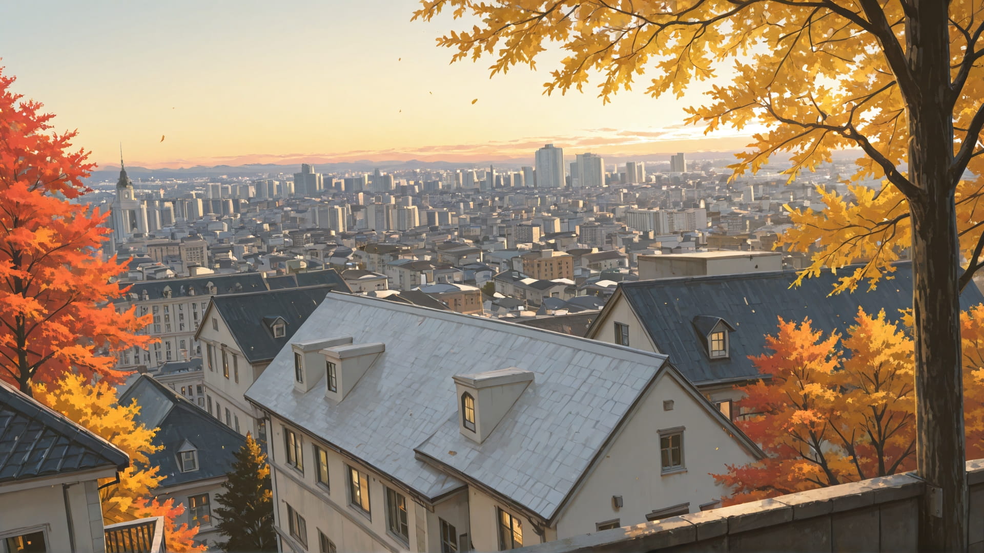 Yellow Afternoon City USA smartphone wallpaper free download, vertical 16:9 format, Yellow, Afternoon, City, Autumn 001