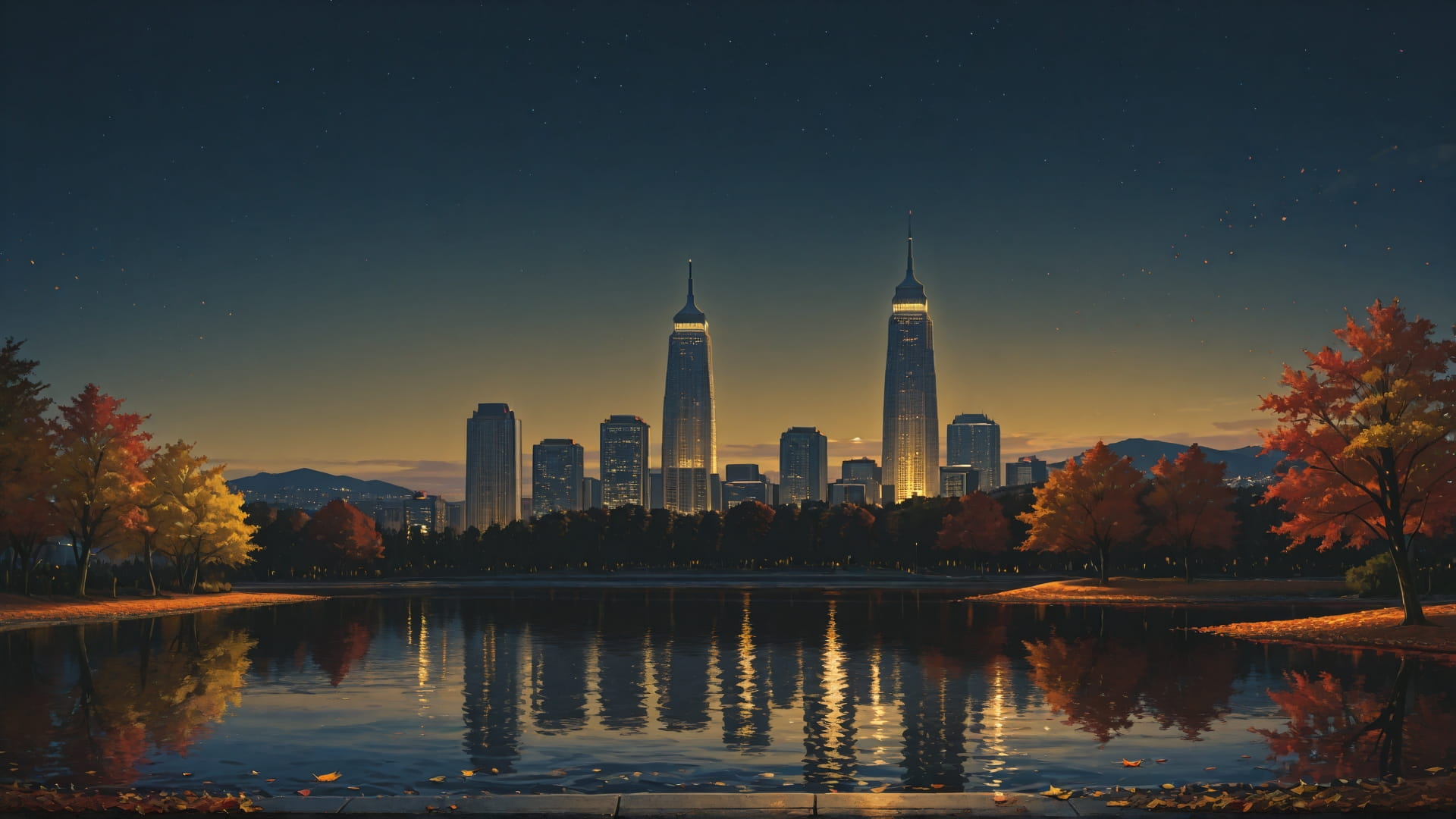 Yellow Night Sea USA smartphone wallpaper free download, vertical 16:9 format, Yellow, Night, Sea, Autumn 001