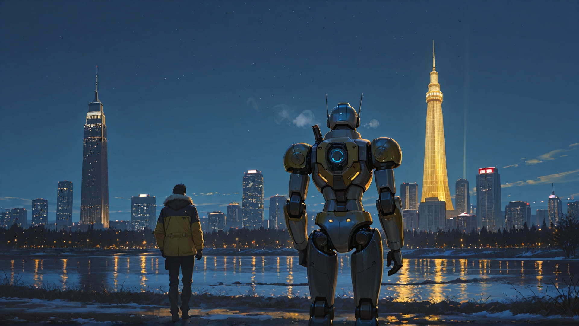 Yellow Night Sea USA smartphone wallpaper free download, vertical 16:9 format, Yellow, Night, Sea, Winter