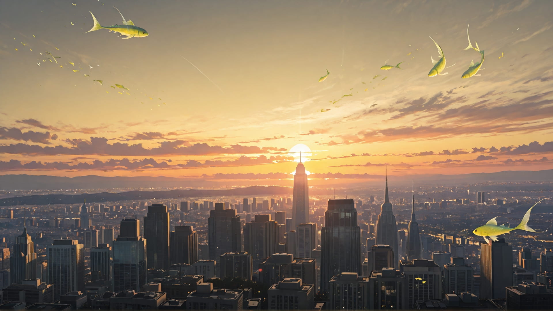 Yellow Sunset City USA smartphone wallpaper free download, vertical 16:9 format, Yellow, Sunset, City, Spring