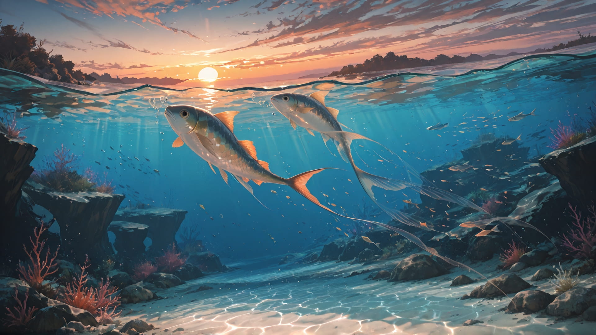 Brown Sunset Sea Underwater smartphone wallpaper free download, vertical 16:9 format, Brown, Sunset, Sea, Spring