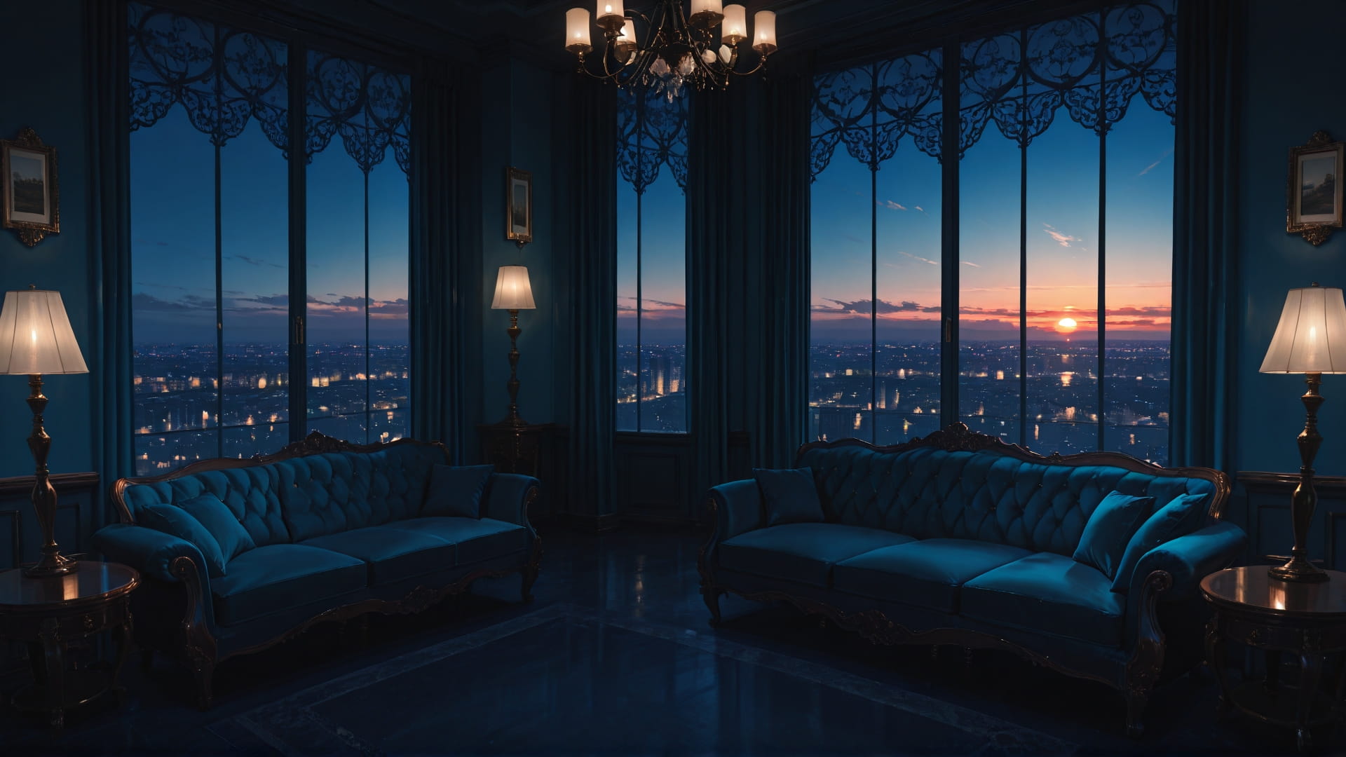 Blue Sunset City Velvet smartphone wallpaper free download, vertical 9:16 format, Blue, Sunset, City, Spring 001