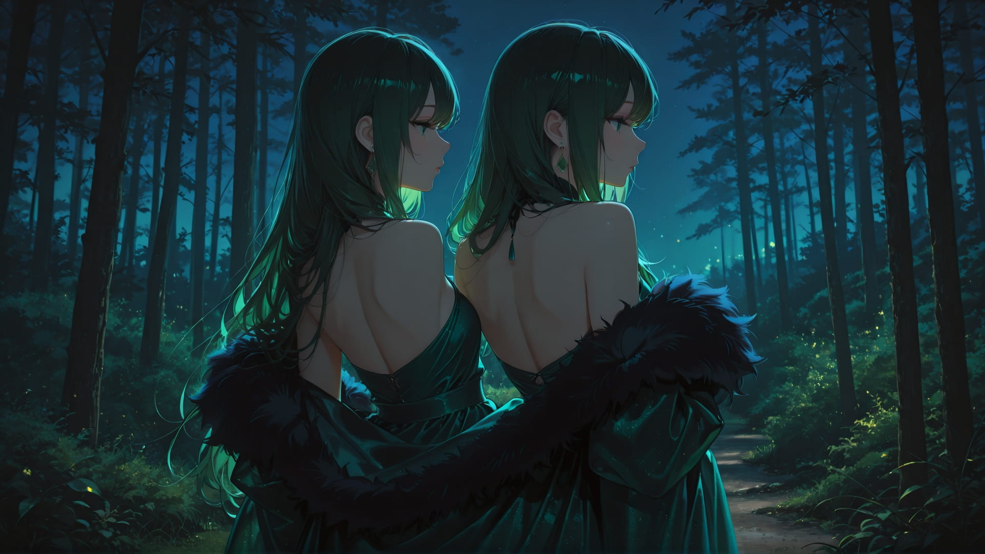 Green Night Nature Velvet smartphone wallpaper free download, vertical 16:9 format, Green, Night, Nature, Spring 001