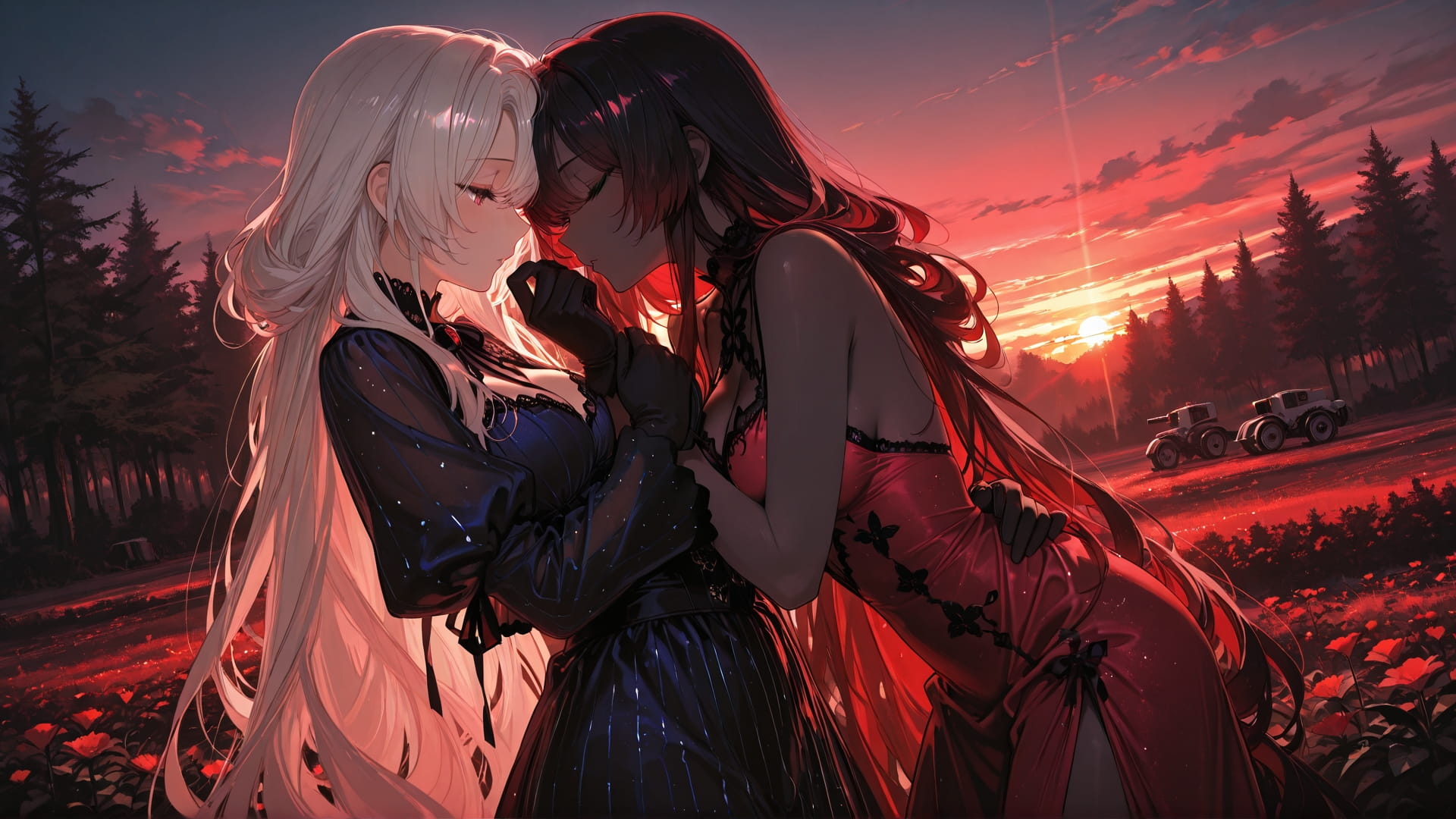 Red Sunset Nature Velvet smartphone wallpaper free download, vertical 16:9 format, Red, Sunset, Nature, Summer