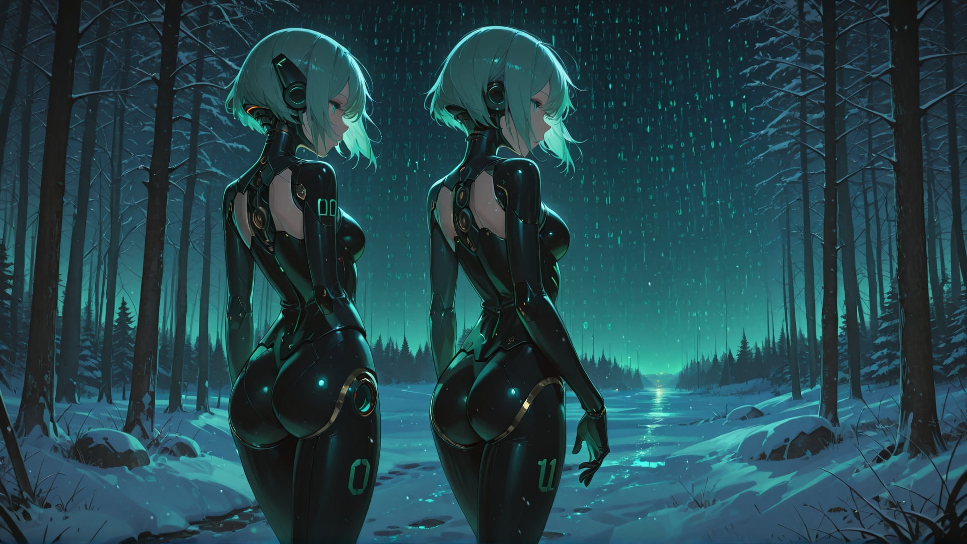 Green Night Nature Vibe smartphone wallpaper free download, vertical 16:9 format, Green, Night, Nature, Winter