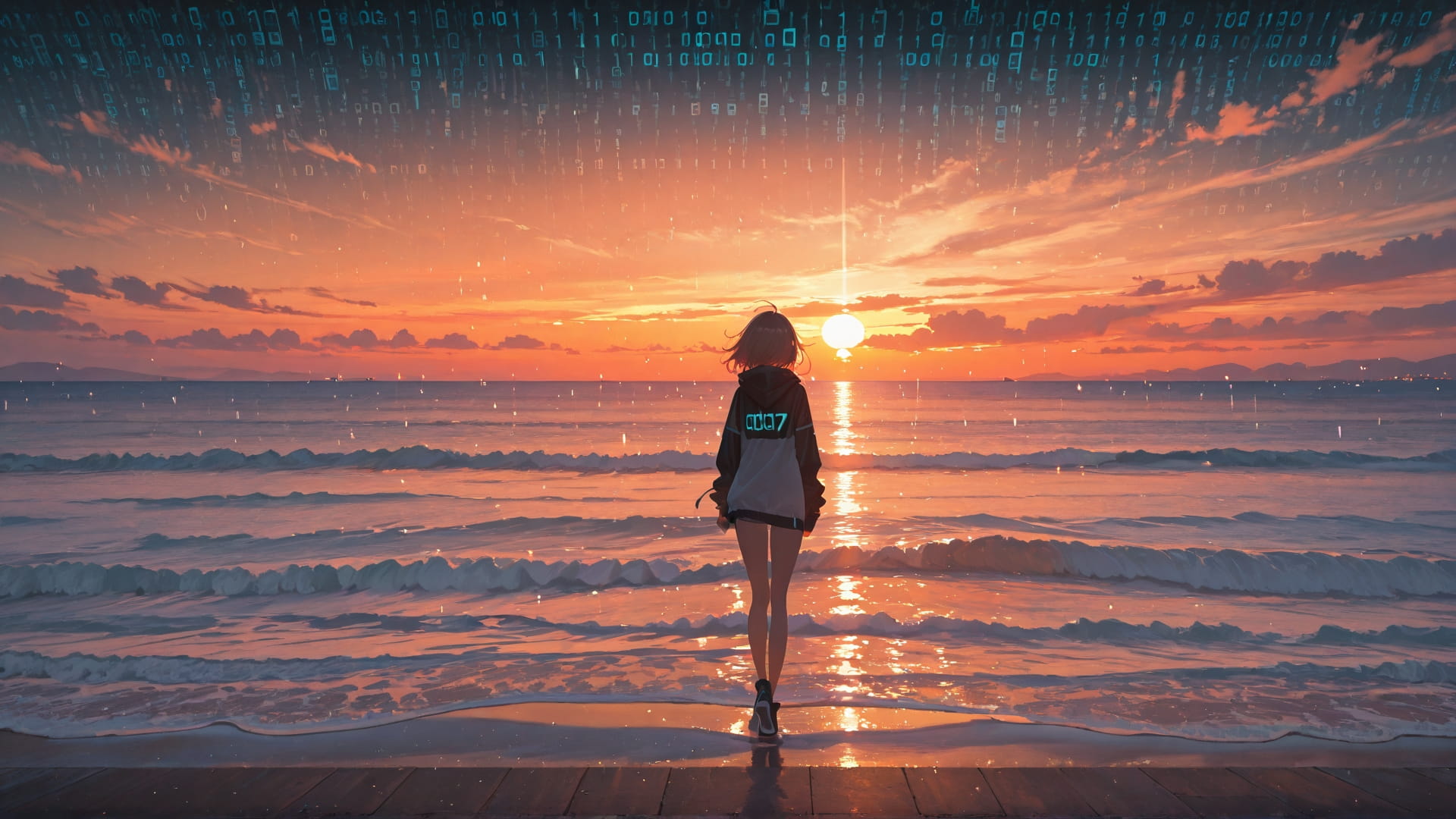 Orange Sunset Sea Vibe smartphone wallpaper free download, vertical 16:9 format, Orange, Sunset, Sea, Spring 001