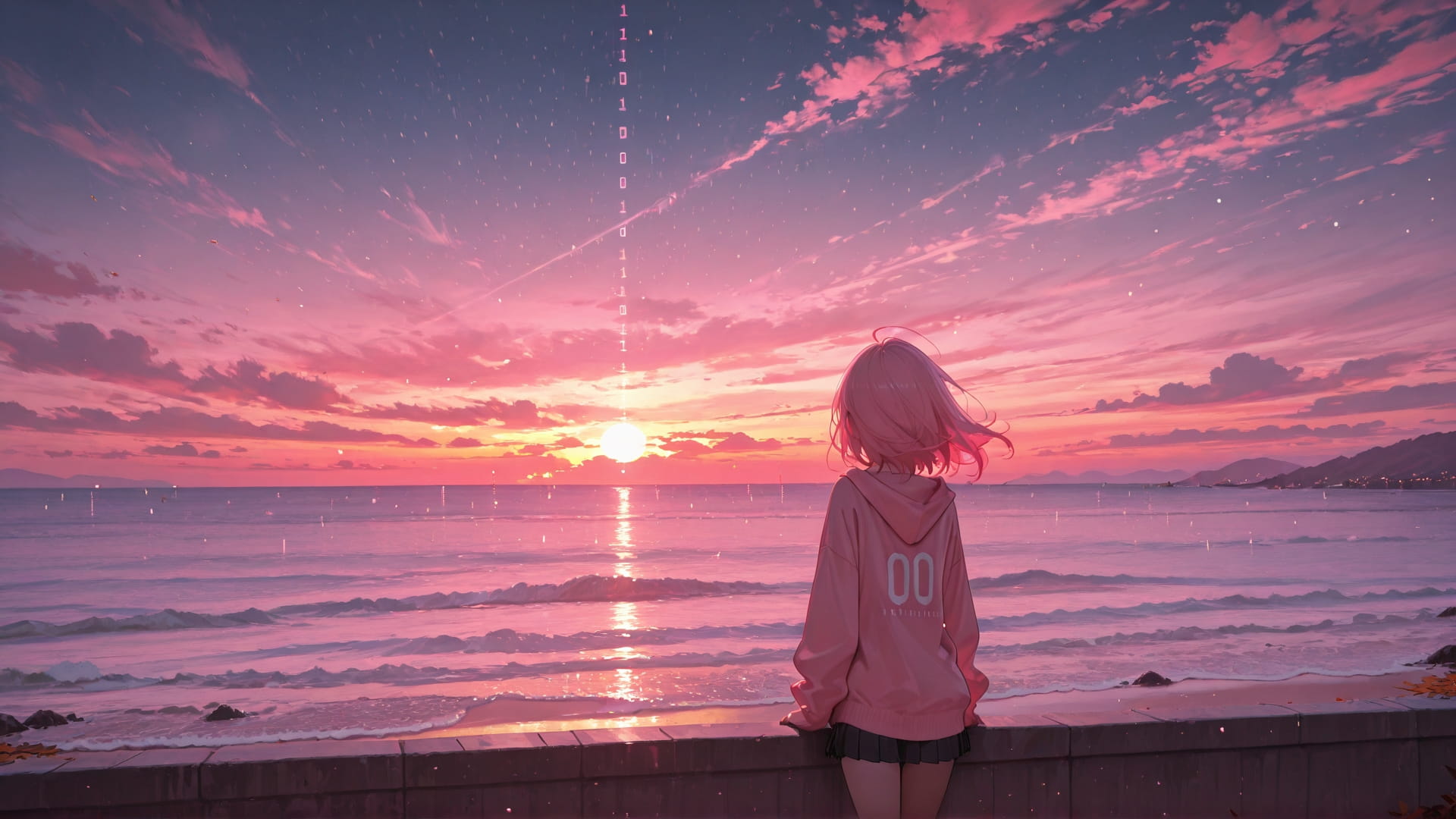 Pink Sunset Sea Vibe smartphone wallpaper free download, vertical 16:9 format, Pink, Sunset, Sea, Autumn 001