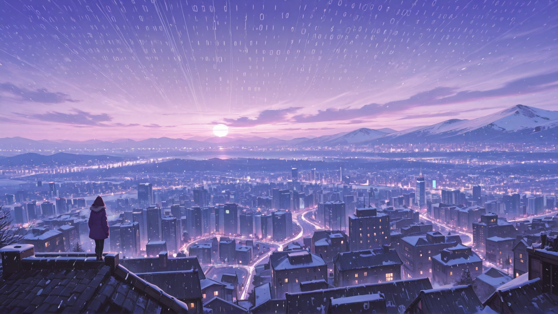 Purple Afternoon City Vibe smartphone wallpaper free download, vertical 16:9 format, Purple, Afternoon, City, Winter 001