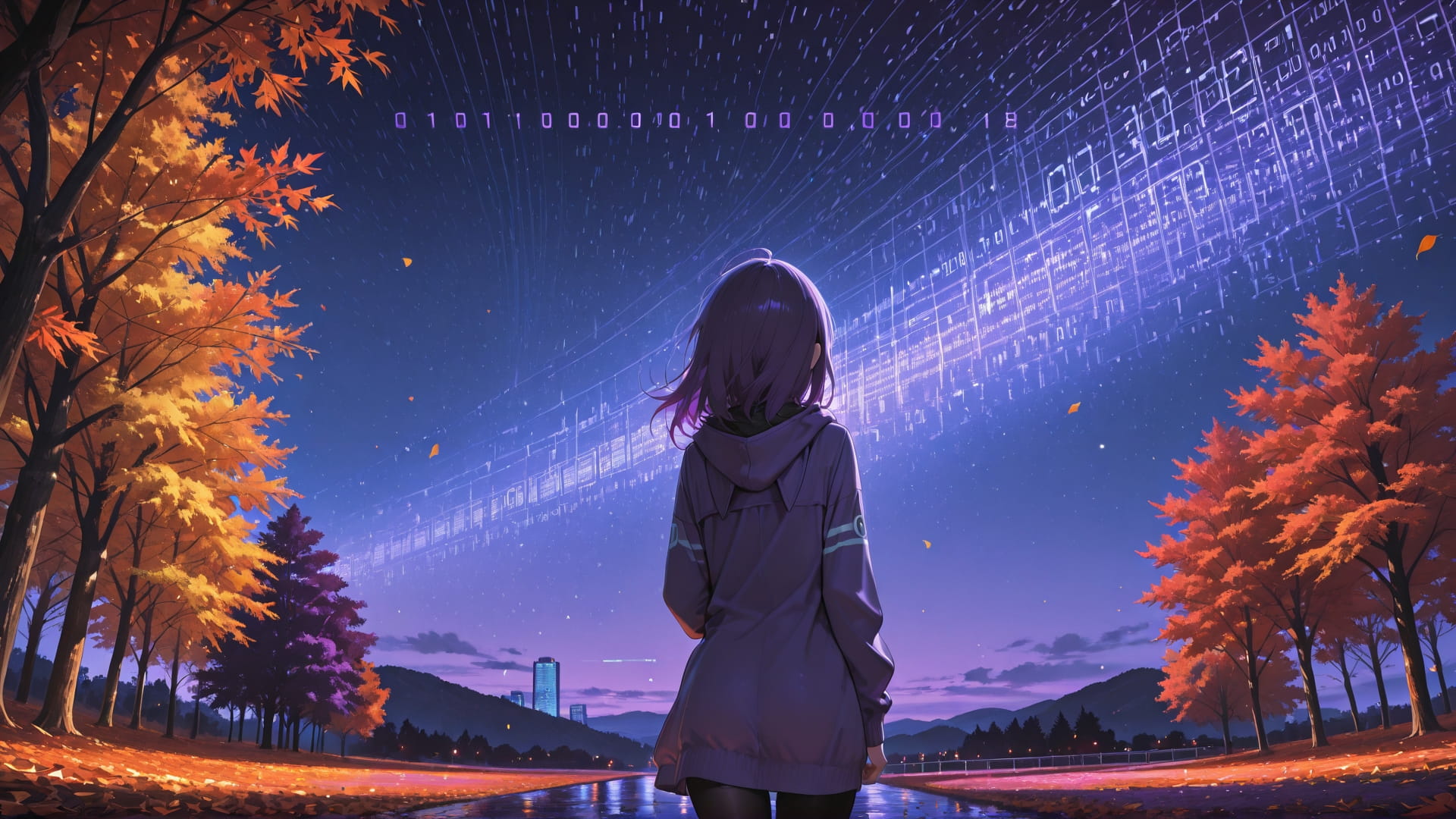 Purple Night Sky Vibe smartphone wallpaper free download, vertical 16:9 format, Purple, Night, Sky, Autumn 001