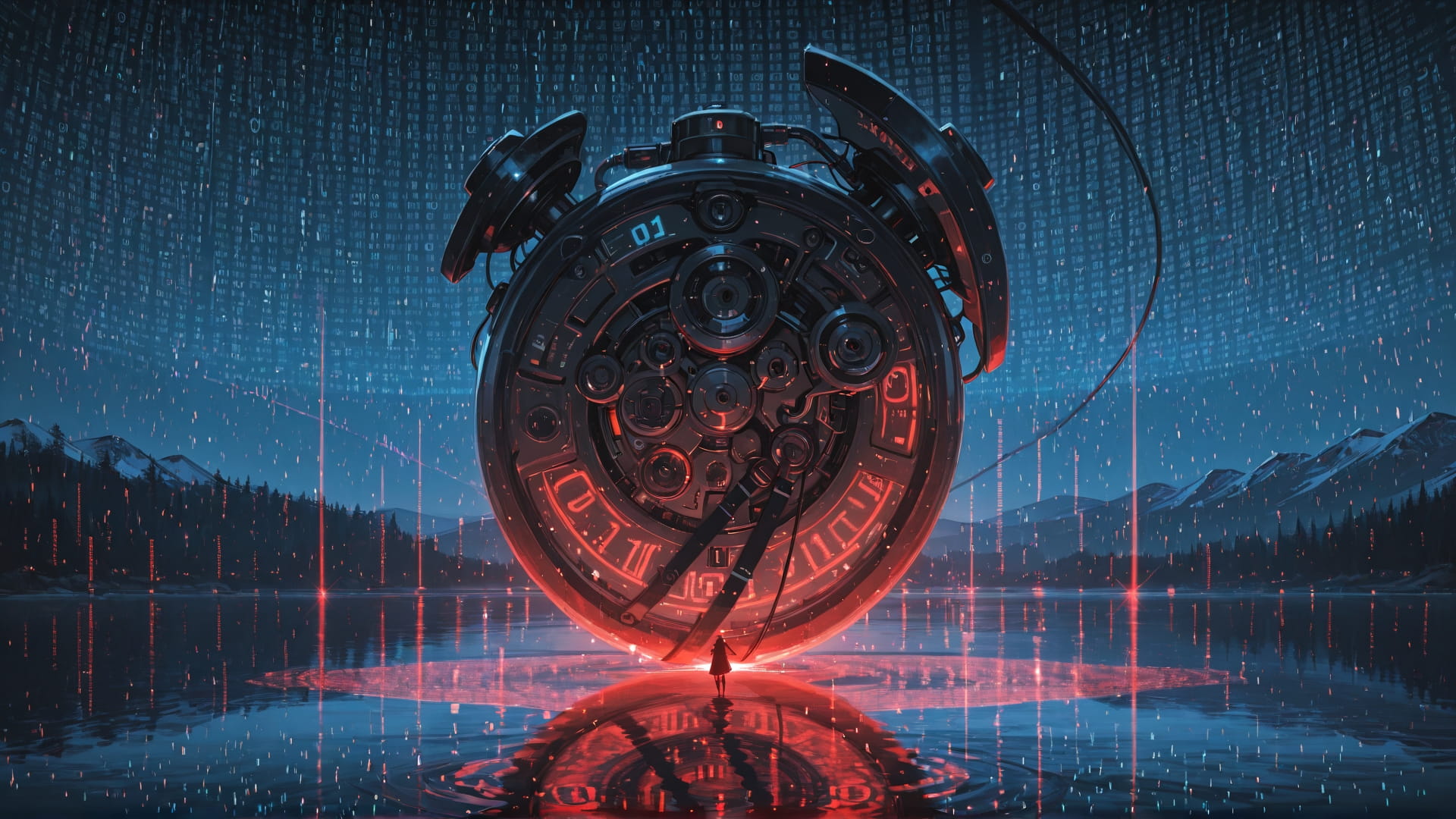 Red Night Sea Vibe smartphone wallpaper free download, vertical 16:9 format, Red, Night, Sea, Winter