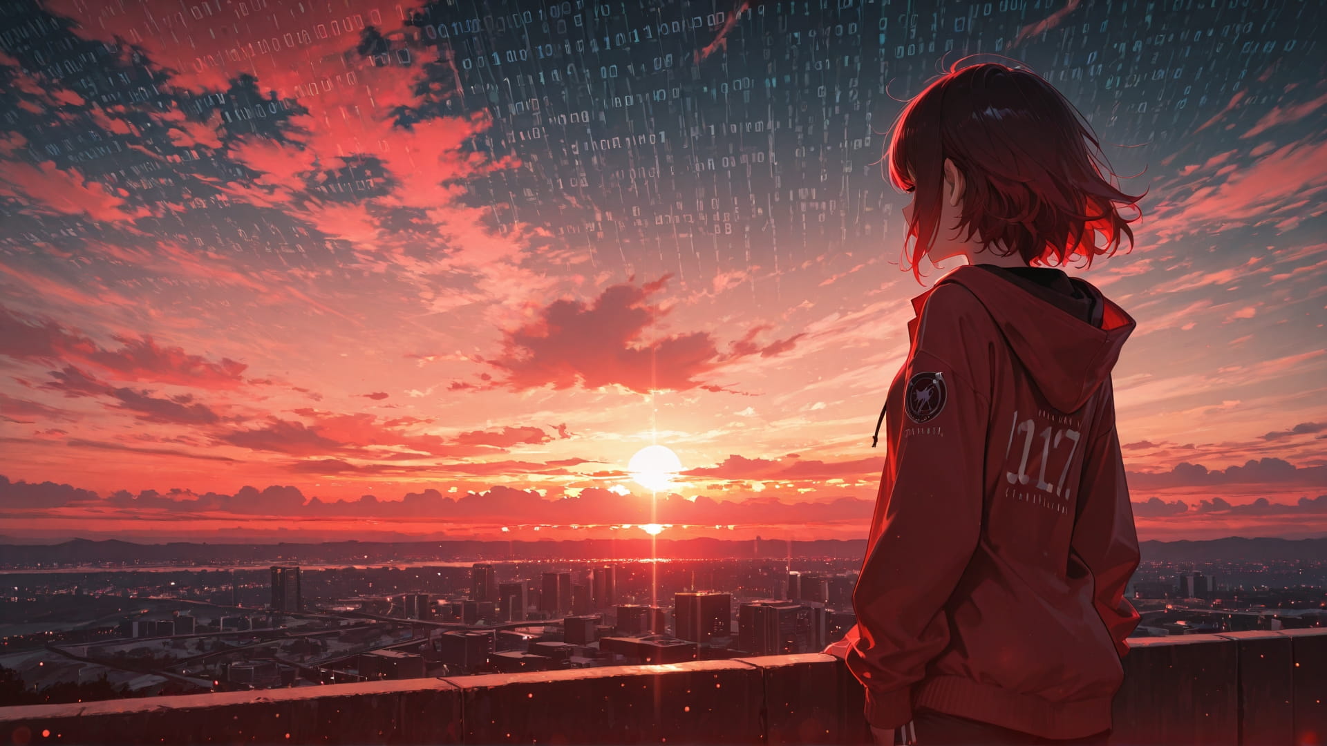 Red Sunset Sky Vibe smartphone wallpaper free download, vertical 16:9 format, Red, Sunset, Sky, Spring 001