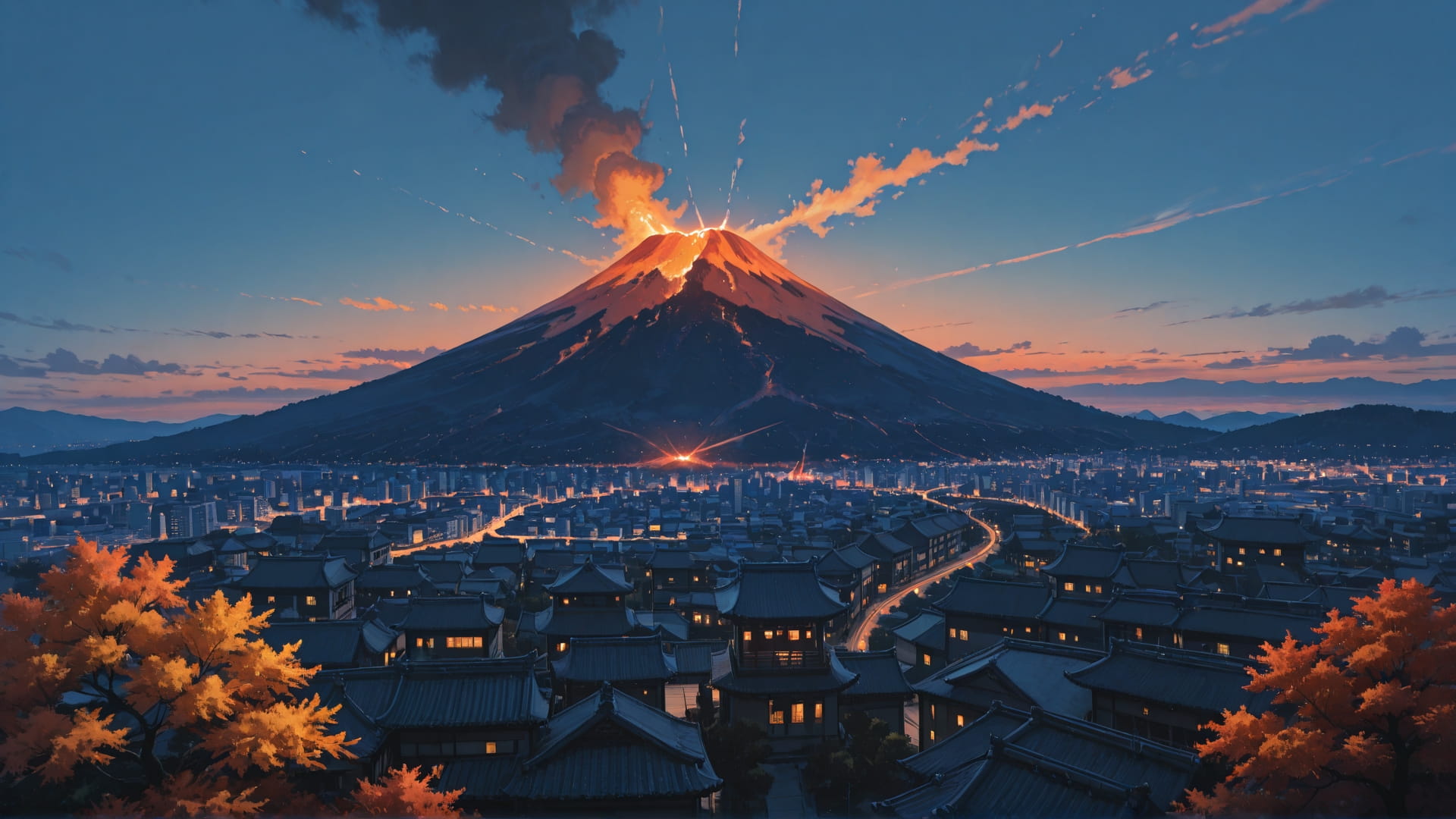 Blue Afternoon City Volcano smartphone wallpaper free download, vertical 16:9 format, Blue, Afternoon, City, Autumn 001