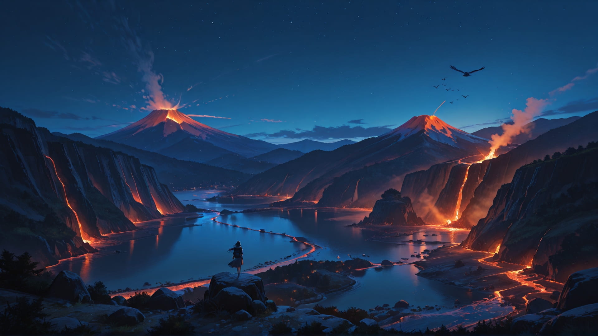 Blue Night Mountain Volcano smartphone wallpaper free download, vertical 16:9 format, Blue, Night, Mountain, Summer