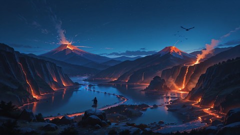 Blue Night Mountain Volcano smartphone wallpaper free download, vertical 9:16 format, Blue, Night, Mountain, Summer