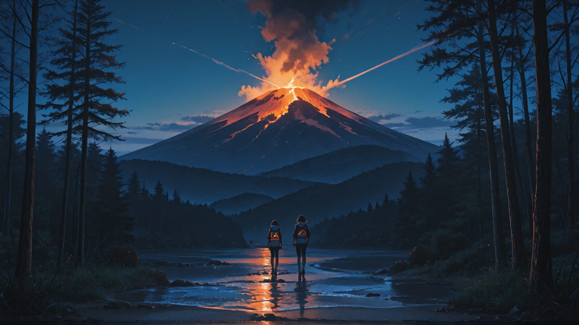 Blue Night Nature Volcano smartphone wallpaper free download, vertical 16:9 format, Blue, Night, Nature, Summer 001