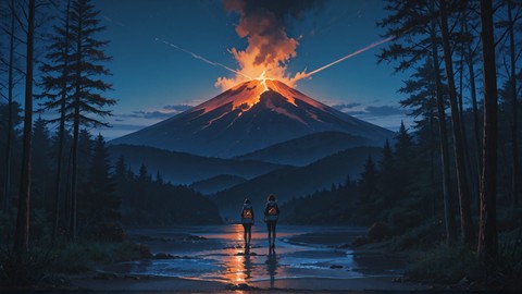 Blue Night Nature Volcano smartphone wallpaper free download, vertical 9:16 format, Blue, Night, Nature, Summer 001