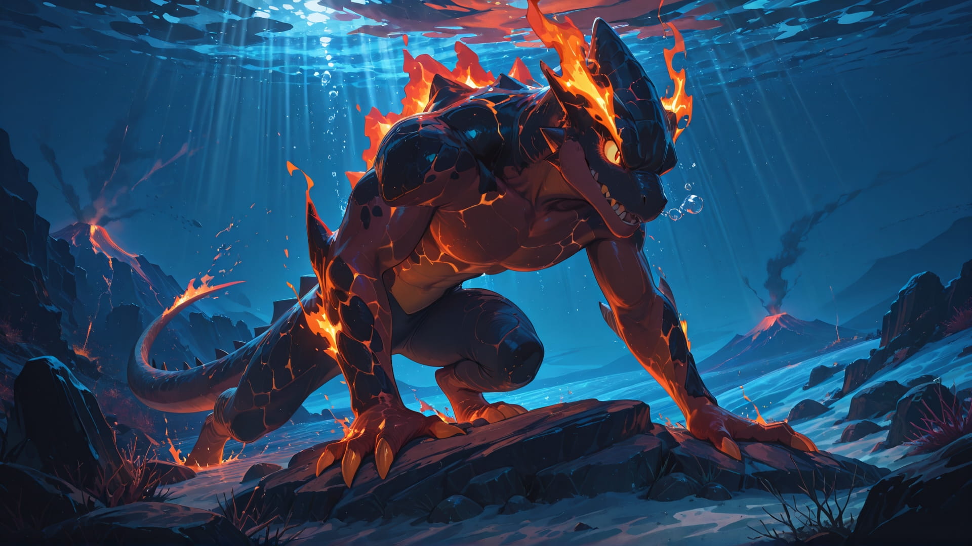 Blue Night Sea Volcano smartphone wallpaper free download, vertical 16:9 format, Blue, Night, Sea, Winter