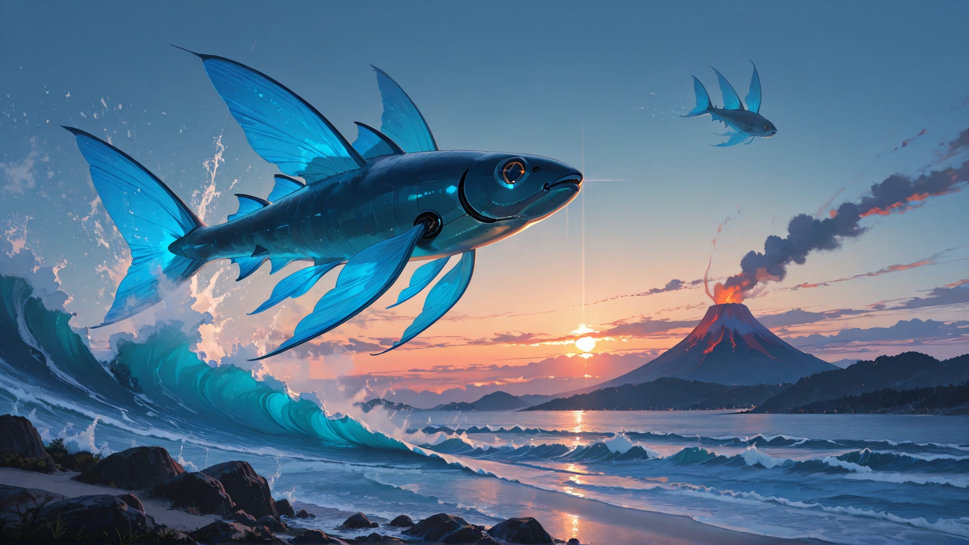 Blue Sunset Nature Volcano smartphone wallpaper free download, vertical 16:9 format, Blue, Sunset, Nature, Spring