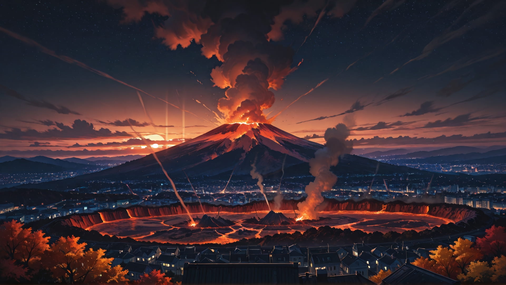 Brown Sunset City Volcano smartphone wallpaper free download, vertical 16:9 format, Brown, Sunset, City, Autumn