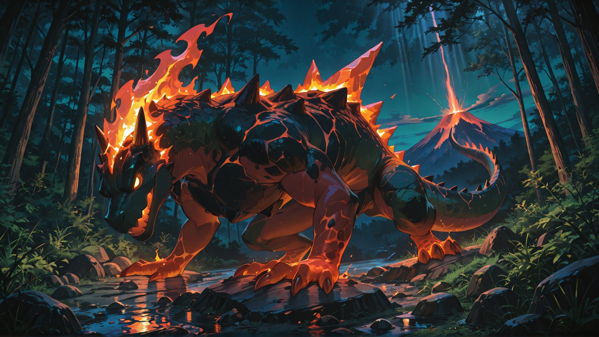 Green Night Nature Volcano smartphone wallpaper free download, vertical 16:9 format, Green, Night, Nature, Summer