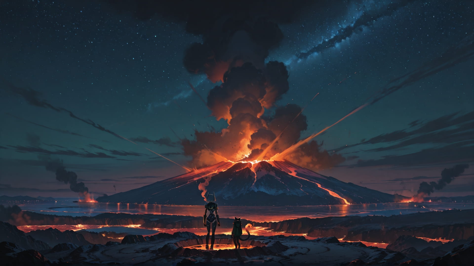 Green Night Sea Volcano smartphone wallpaper free download, vertical 16:9 format, Green, Night, Sea, Winter