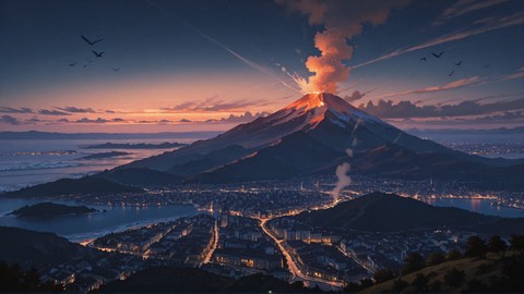 Orange Night City Volcano smartphone wallpaper free download, vertical 9:16 format, Orange, Night, City, Spring