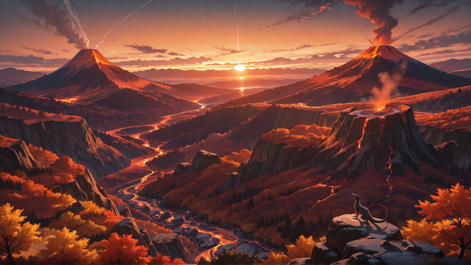 Orange Sunset Nature Volcano smartphone wallpaper free download, vertical 16:9 format, Orange, Sunset, Nature, Autumn