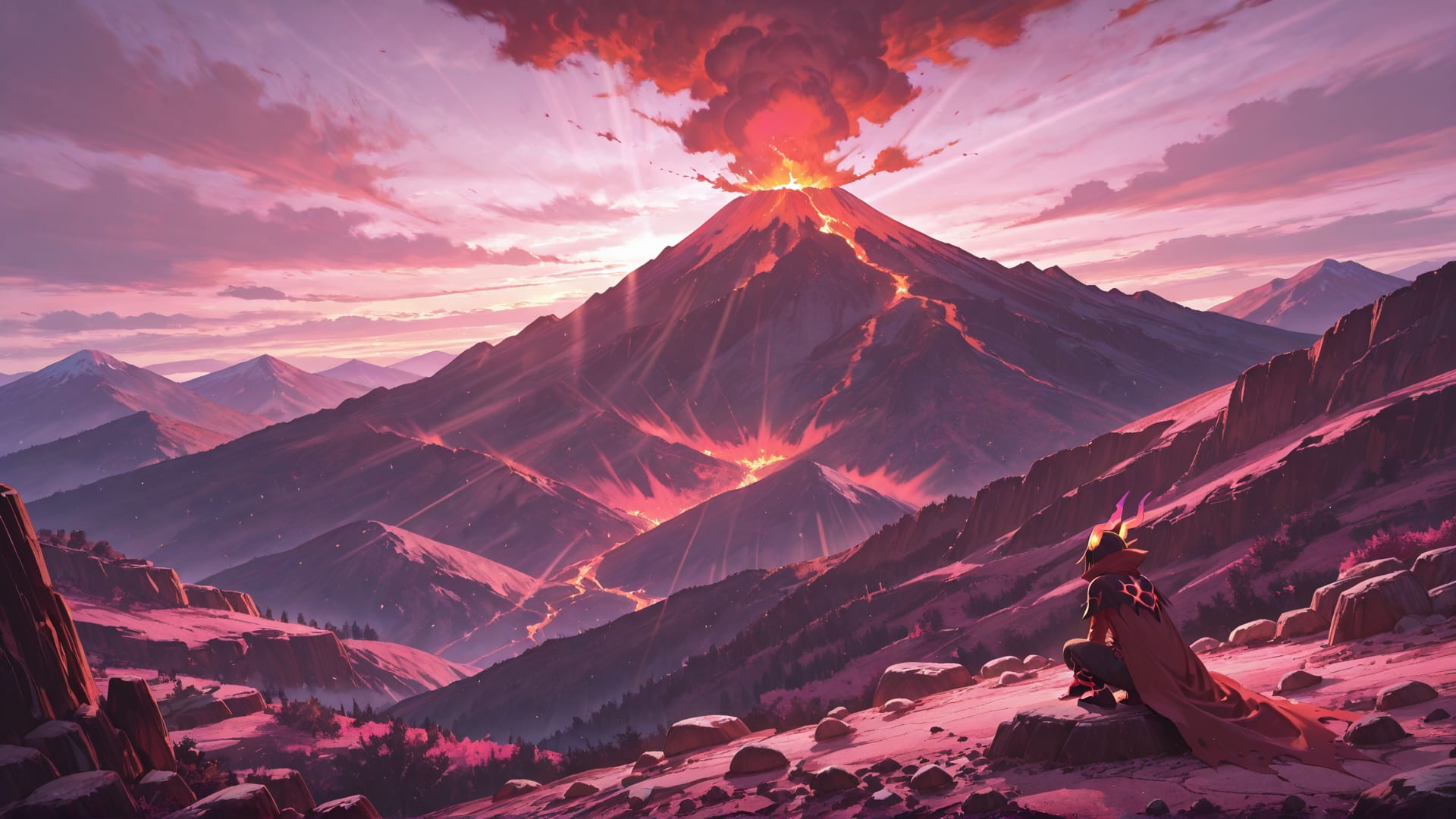 Pink Afternoon Mountain Volcano smartphone wallpaper free download, vertical 16:9 format, Pink, Afternoon, Mountain, Spring 001