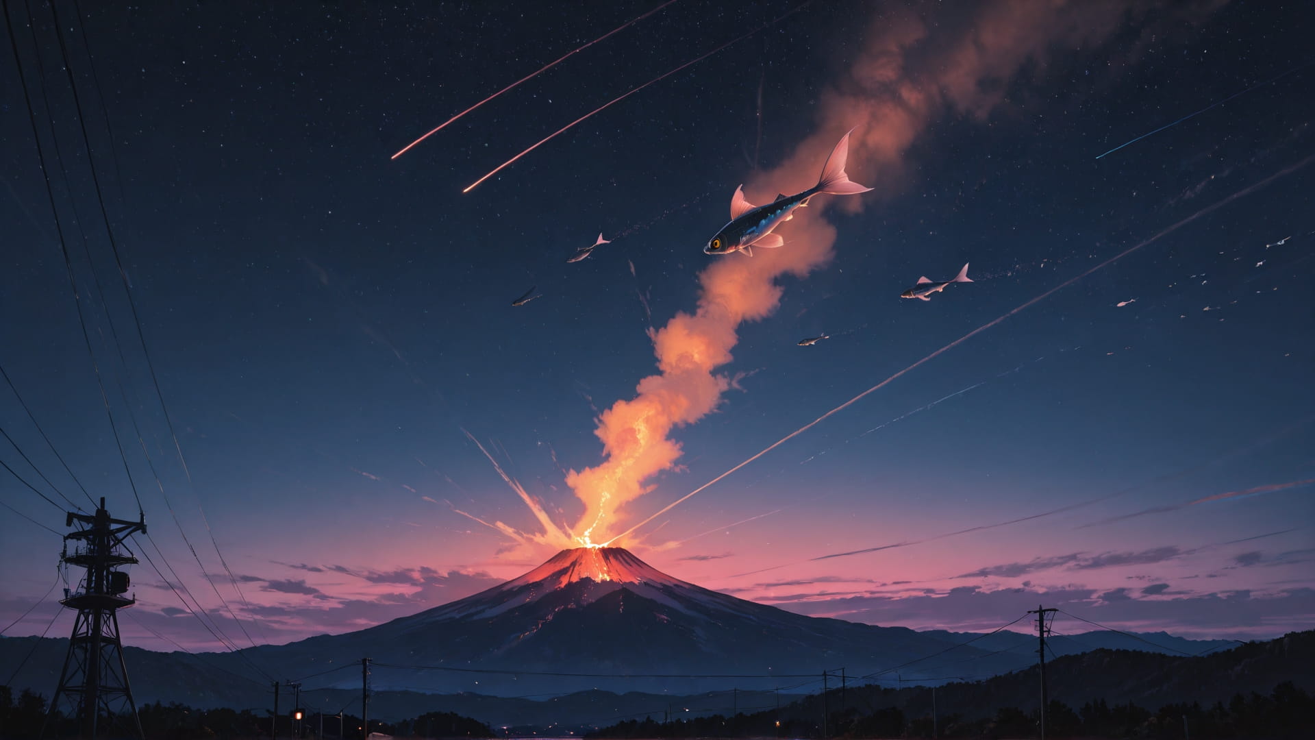 Pink Night Sky Volcano smartphone wallpaper free download, vertical 16:9 format, Pink, Night, Sky, Spring