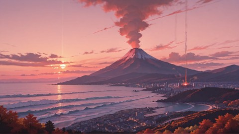 Pink Sunset City Volcano smartphone wallpaper free download, vertical 9:16 format, Pink, Sunset, City, Autumn