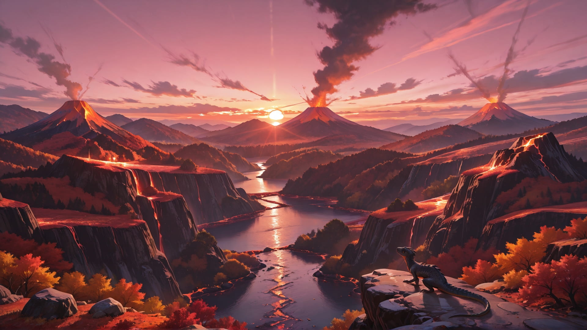 Pink Sunset Nature Volcano smartphone wallpaper free download, vertical 16:9 format, Pink, Sunset, Nature, Autumn