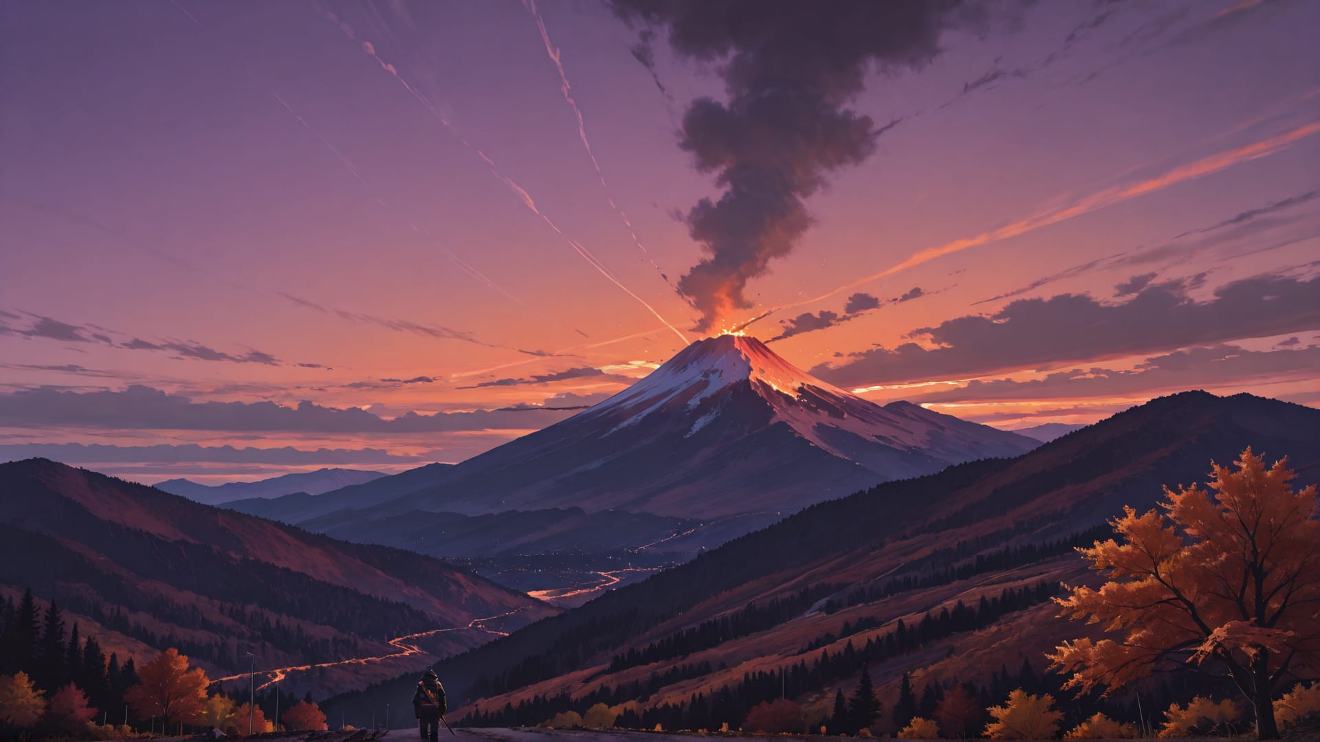 Purple Afternoon Mountain Volcano smartphone wallpaper free download, vertical 16:9 format, Purple, Afternoon, Mountain, Autumn 001