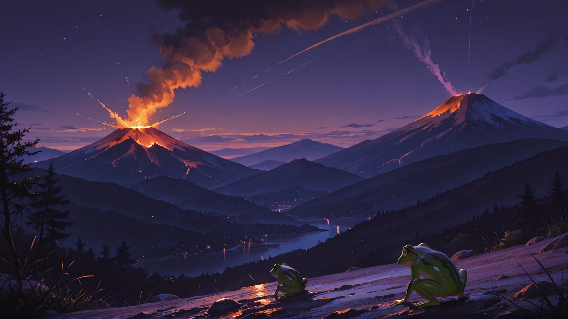 Purple Night Mountain Volcano smartphone wallpaper free download, vertical 16:9 format, Purple, Night, Mountain, Summer