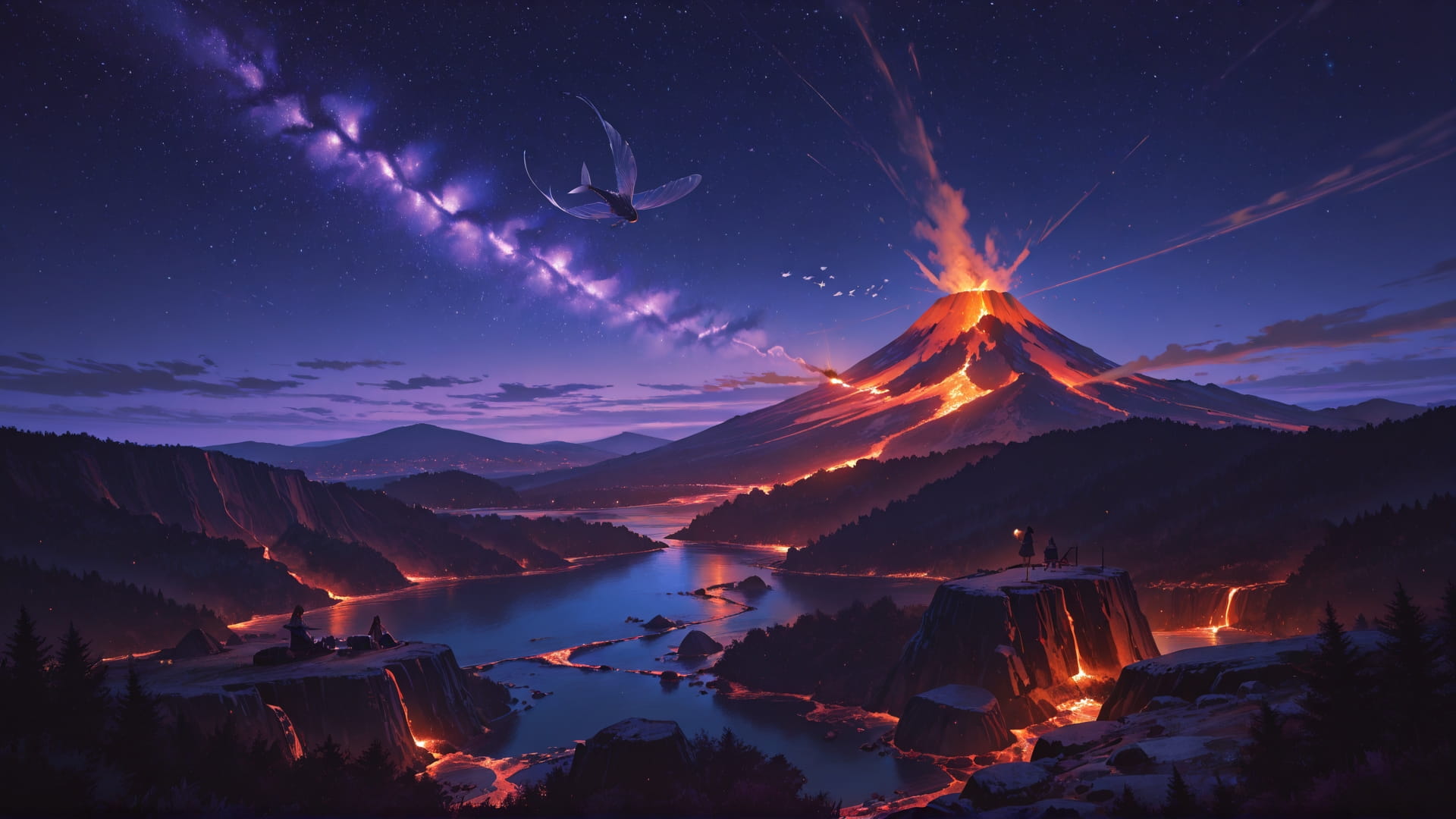 Purple Night Nature Volcano smartphone wallpaper free download, vertical 16:9 format, Purple, Night, Nature, Summer