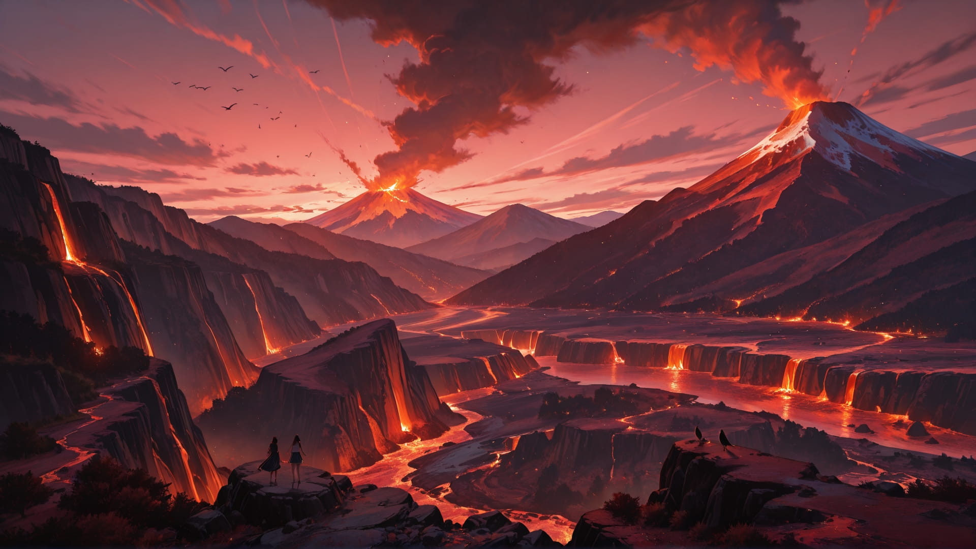 Red Afternoon Mountain Volcano smartphone wallpaper free download, vertical 16:9 format, Red, Afternoon, Mountain, Summer