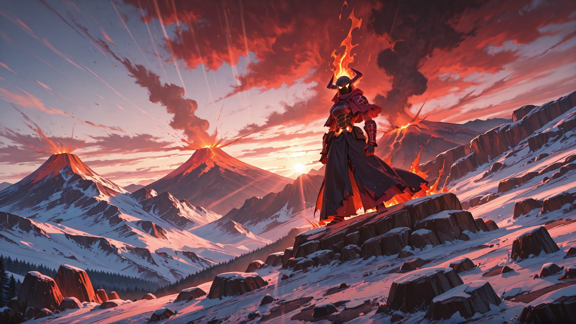 Red Afternoon Sky Volcano smartphone wallpaper free download, vertical 9:16 format, Red, Afternoon, Sky, Winter 001