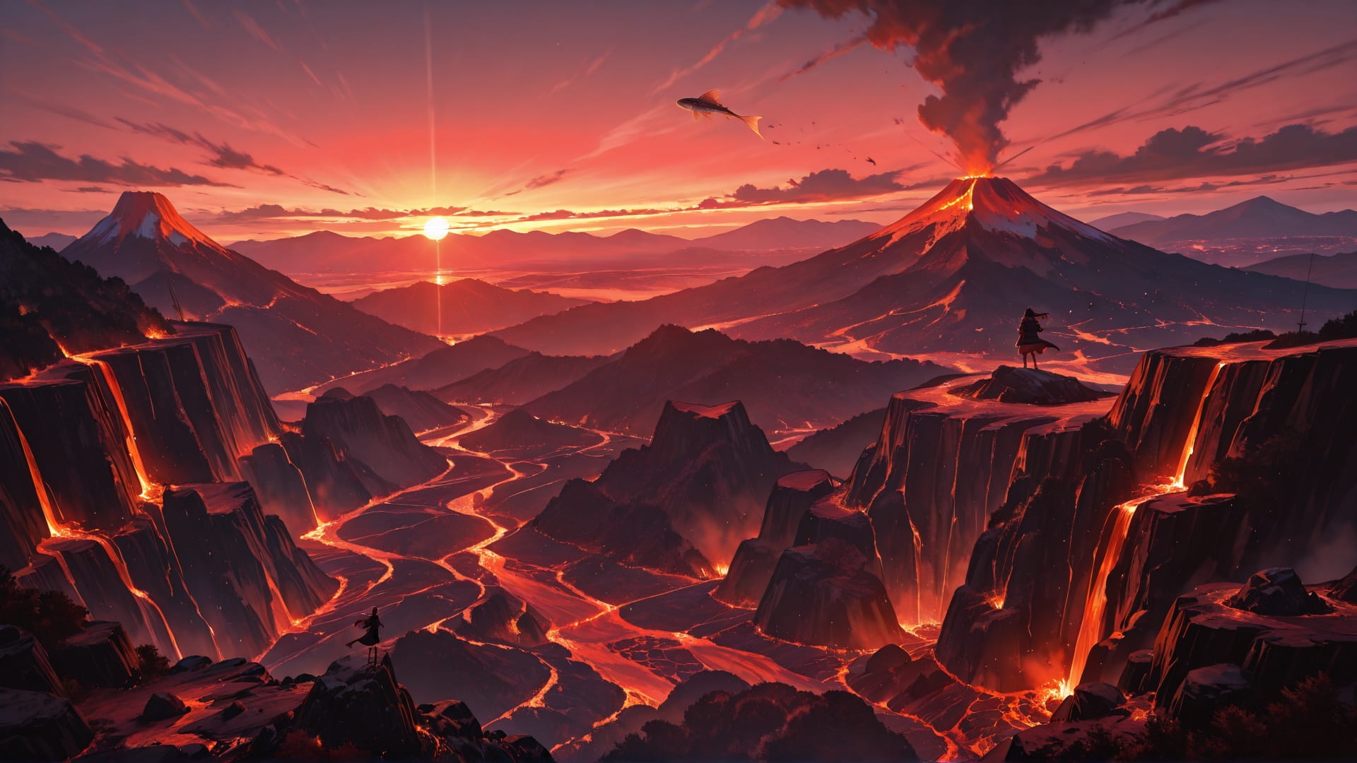 Red Sunset Mountain Volcano smartphone wallpaper free download, vertical 16:9 format, Red, Sunset, Mountain, Summer