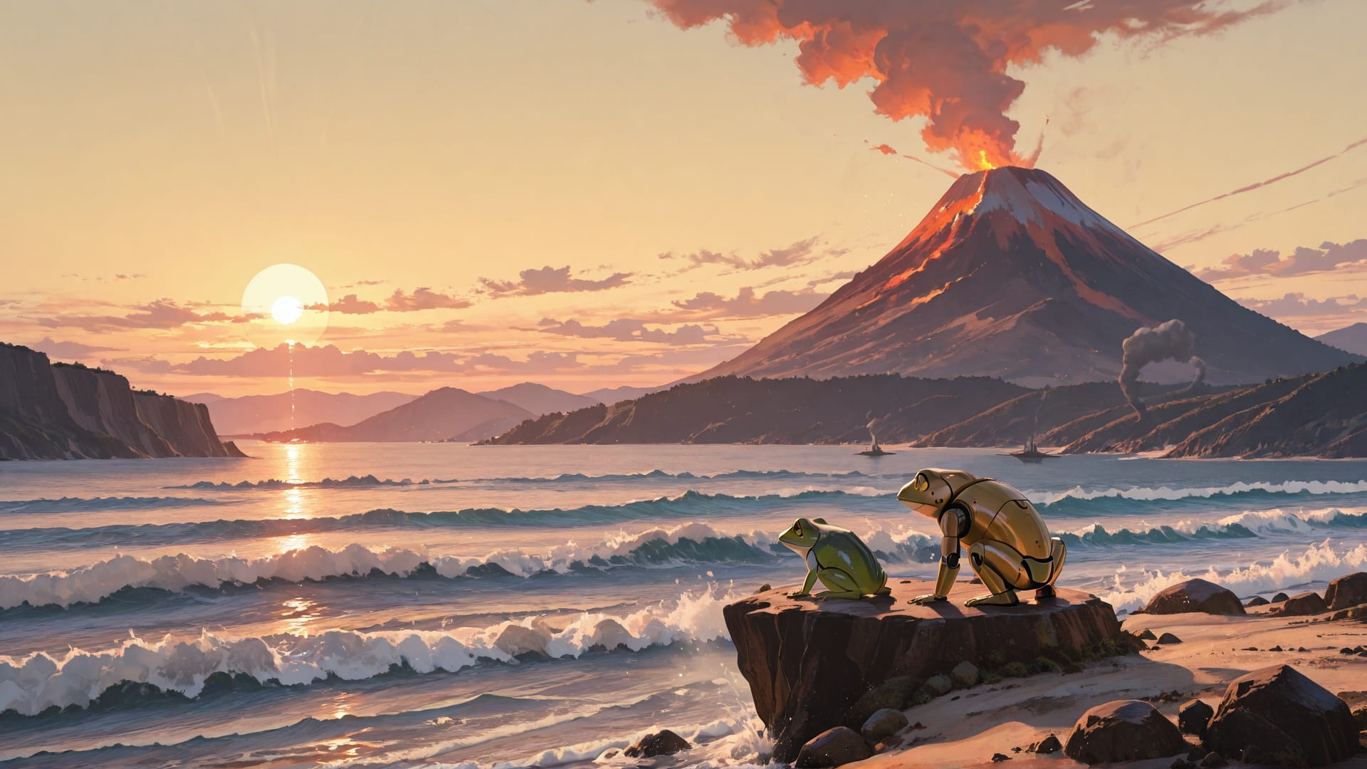 Yellow Afternoon Sea Volcano smartphone wallpaper free download, vertical 16:9 format, Yellow, Afternoon, Sea, Spring