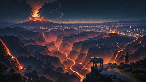 Yellow Night City Volcano smartphone wallpaper free download, vertical 9:16 format, Yellow, Night, City, Summer