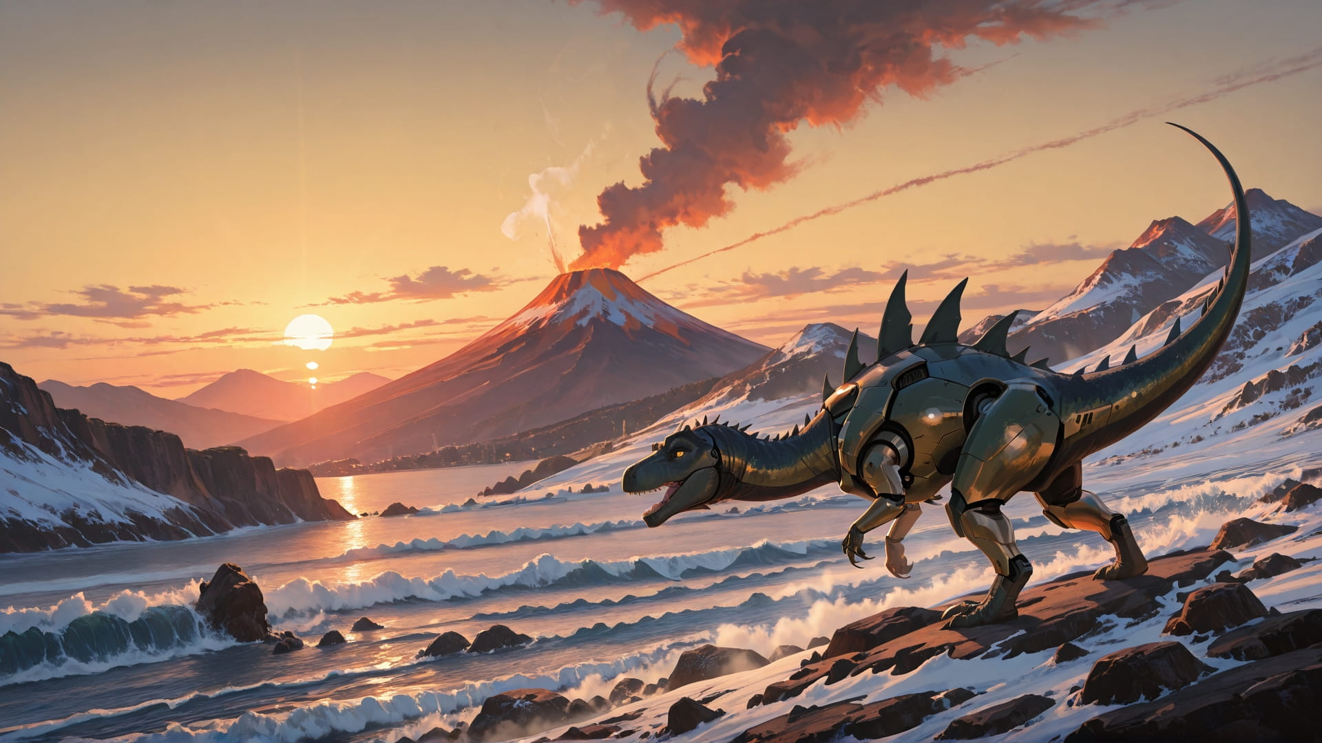 Yellow Sunset City Volcano smartphone wallpaper free download, vertical 16:9 format, Yellow, Sunset, City, Winter