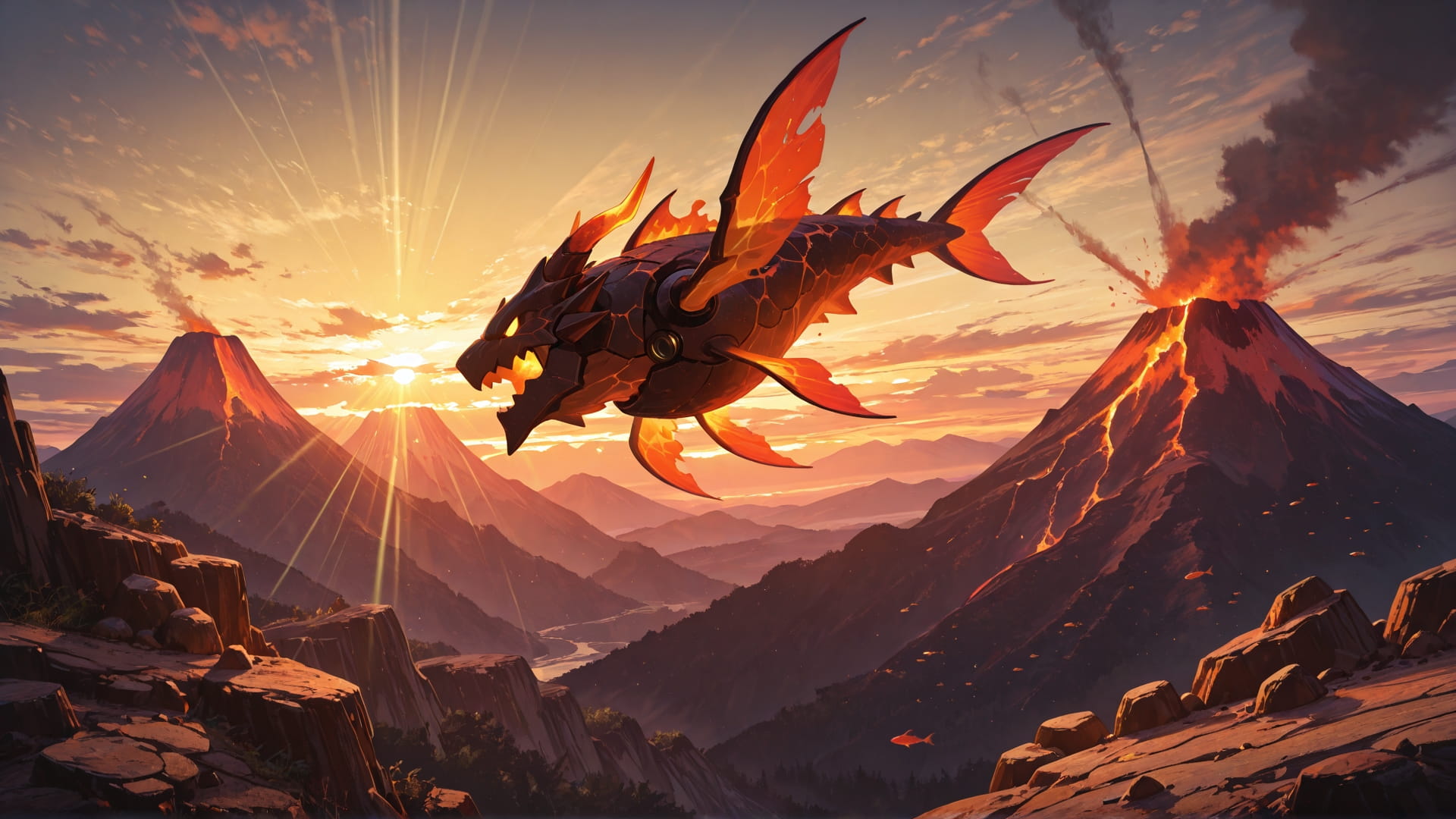 Yellow Sunset Mountain Volcano smartphone wallpaper free download, vertical 16:9 format, Yellow, Sunset, Mountain, Summer