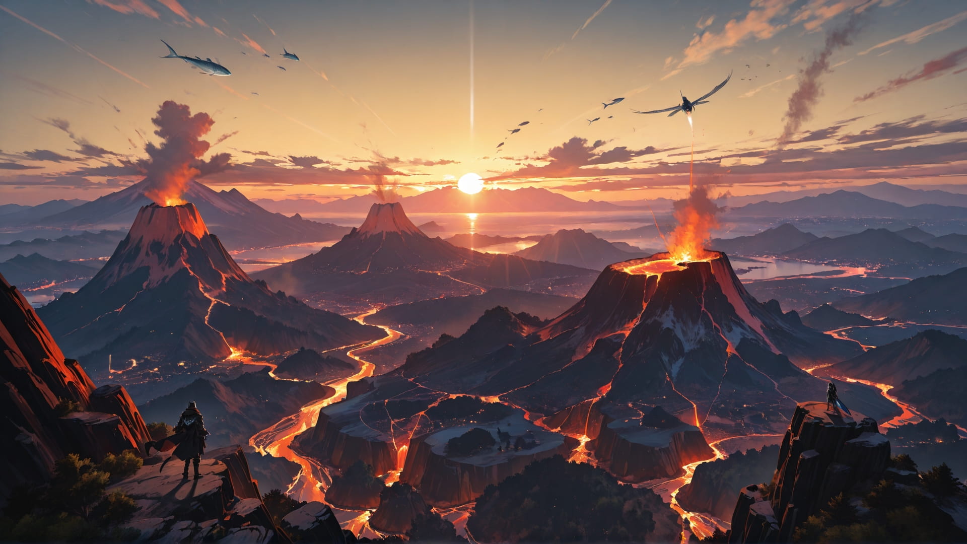 Yellow Sunset Sea Volcano smartphone wallpaper free download, vertical 16:9 format, Yellow, Sunset, Sea, Winter