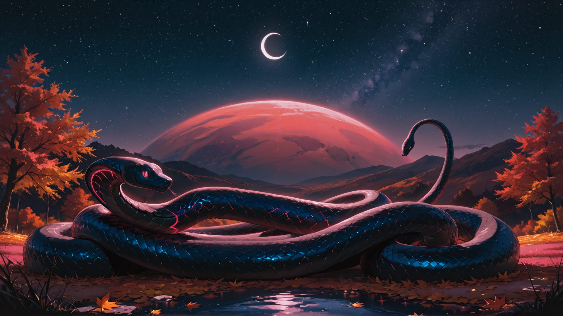 Pink Night Sky WaningCrescent smartphone wallpaper free download, vertical 16:9 format, Pink, Night, Sky, Autumn