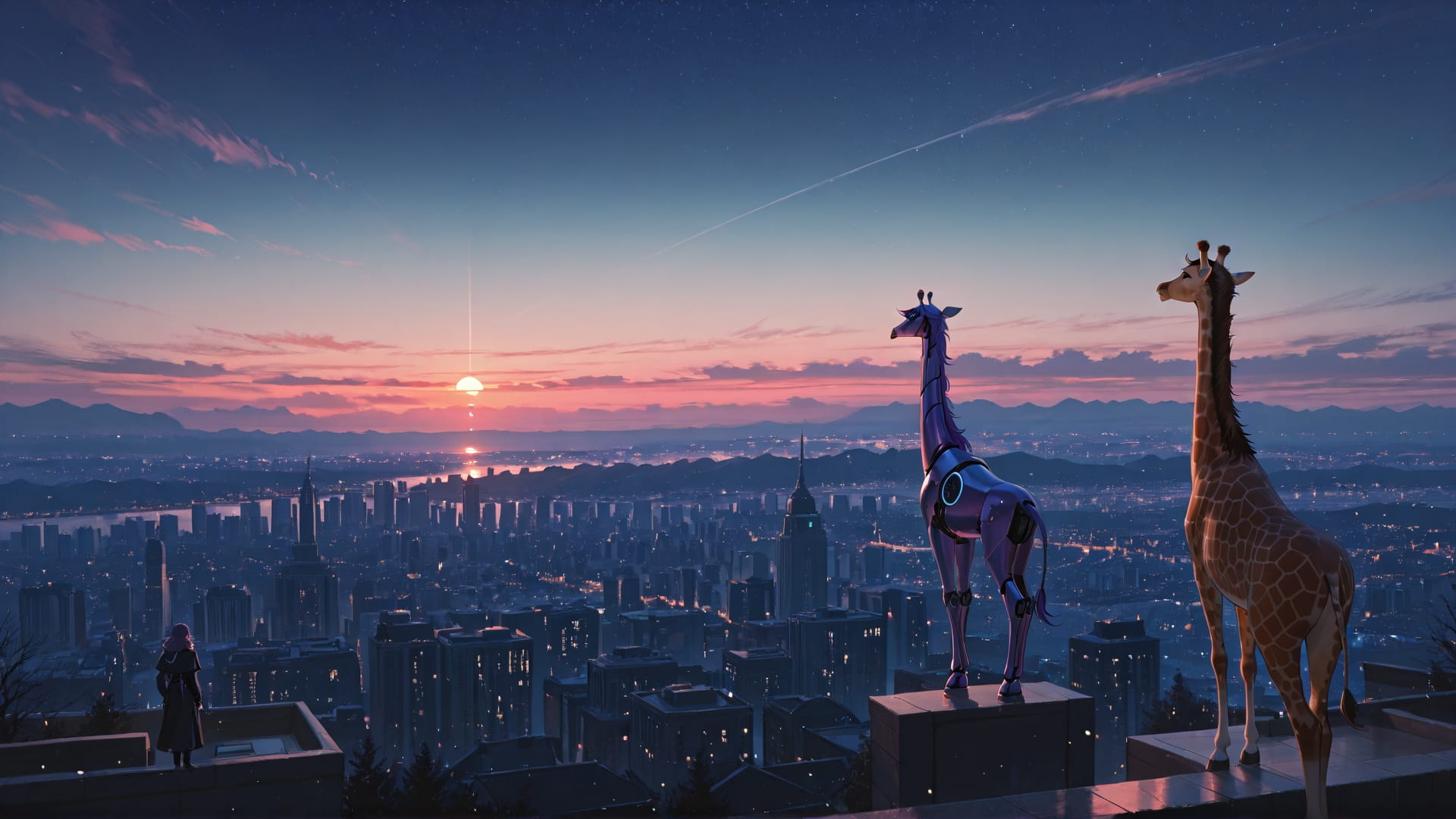 Pink Sunset City WaningCrescent smartphone wallpaper free download, vertical 16:9 format, Pink, Sunset, City, Winter